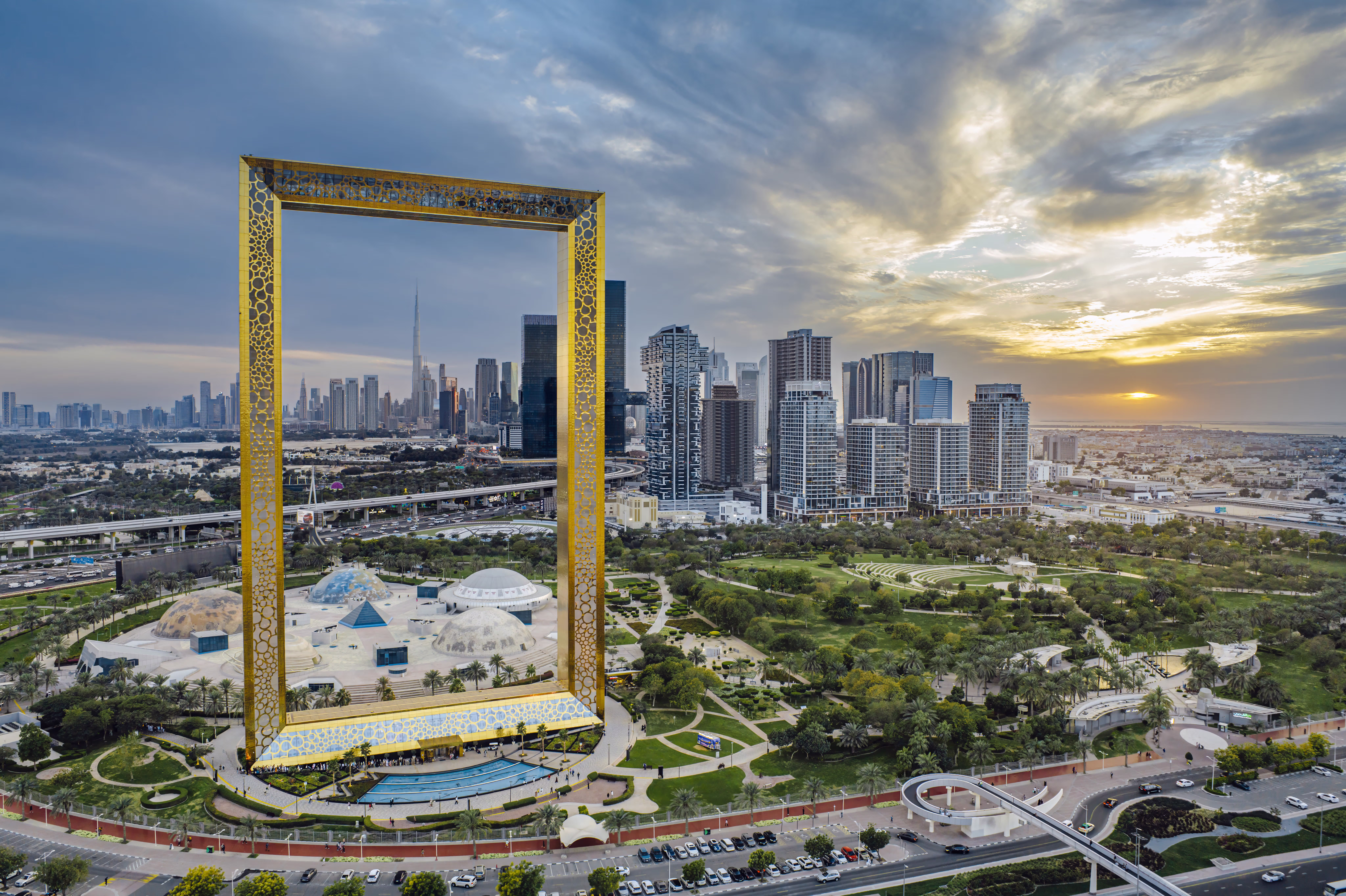 Dubai Frame and skyline, used as an editorial image for Dubai's evolving city culture.